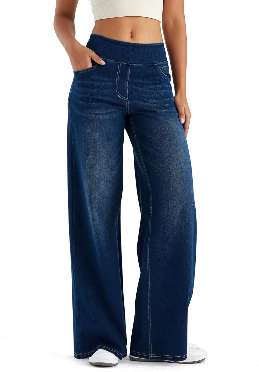 Women's Fleece-Lined Wide-Leg High-Waist Pull-On Jeans
