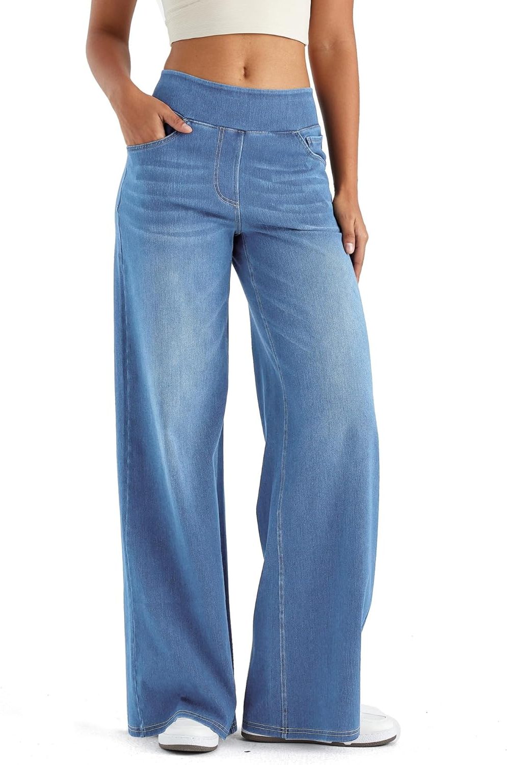 Women's Fleece-Lined Wide-Leg High-Waist Pull-On Jeans