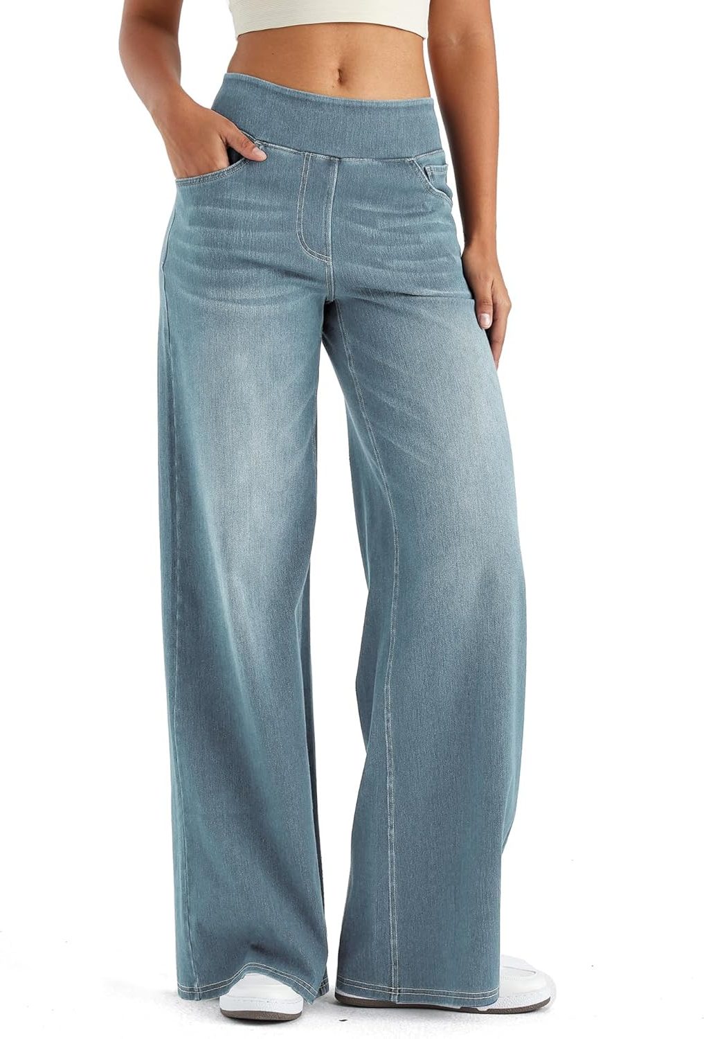 Women's Fleece-Lined Wide-Leg High-Waist Pull-On Jeans
