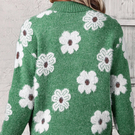Women's Floral Print Half Zip Sweater