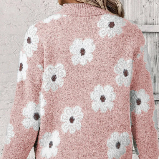 Women's Floral Print Half Zip Sweater