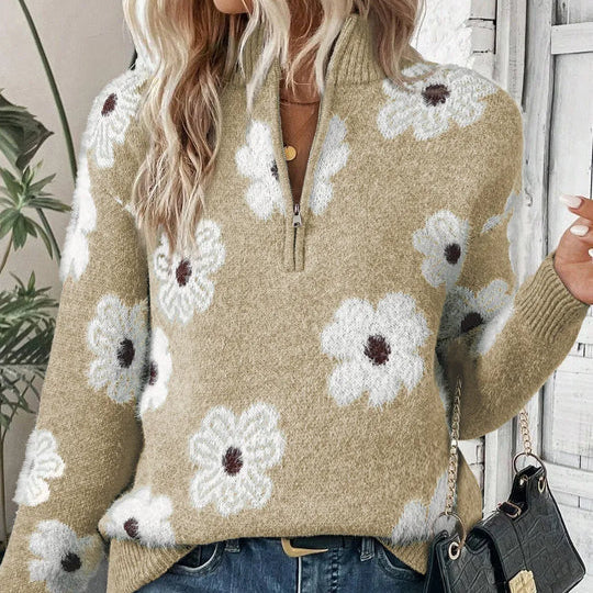 Women's Floral Print Half Zip Sweater