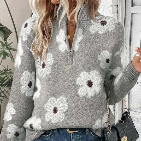 Women's Floral Print Half Zip Sweater