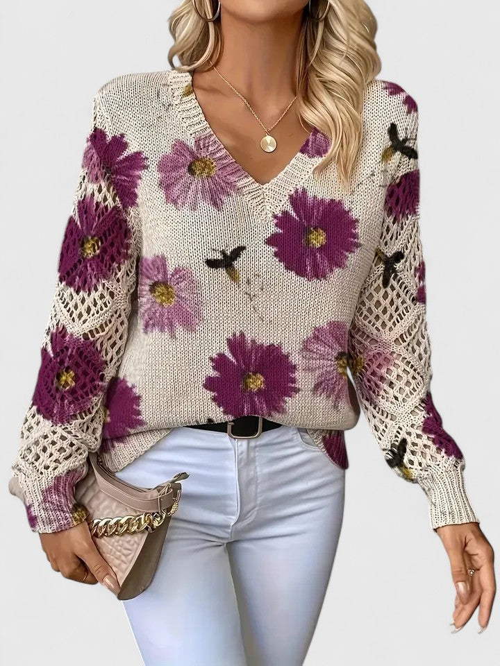 Women's Floral V-Neck Sweater