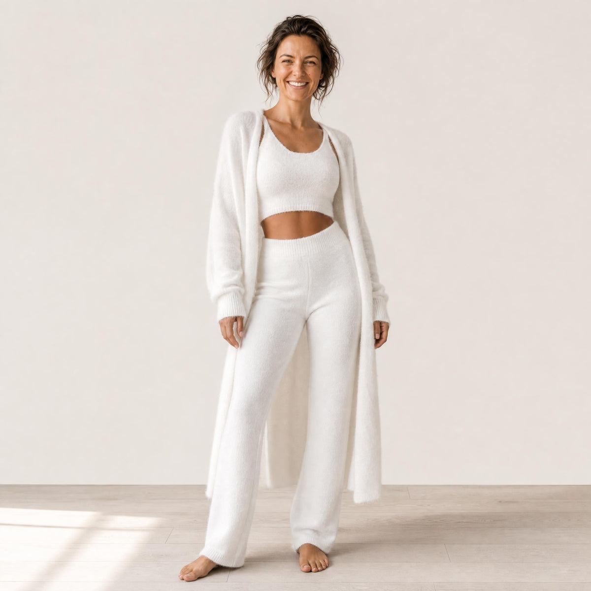 Women's Fuzzy Knit 3-Piece Lounge Set with Cardigan