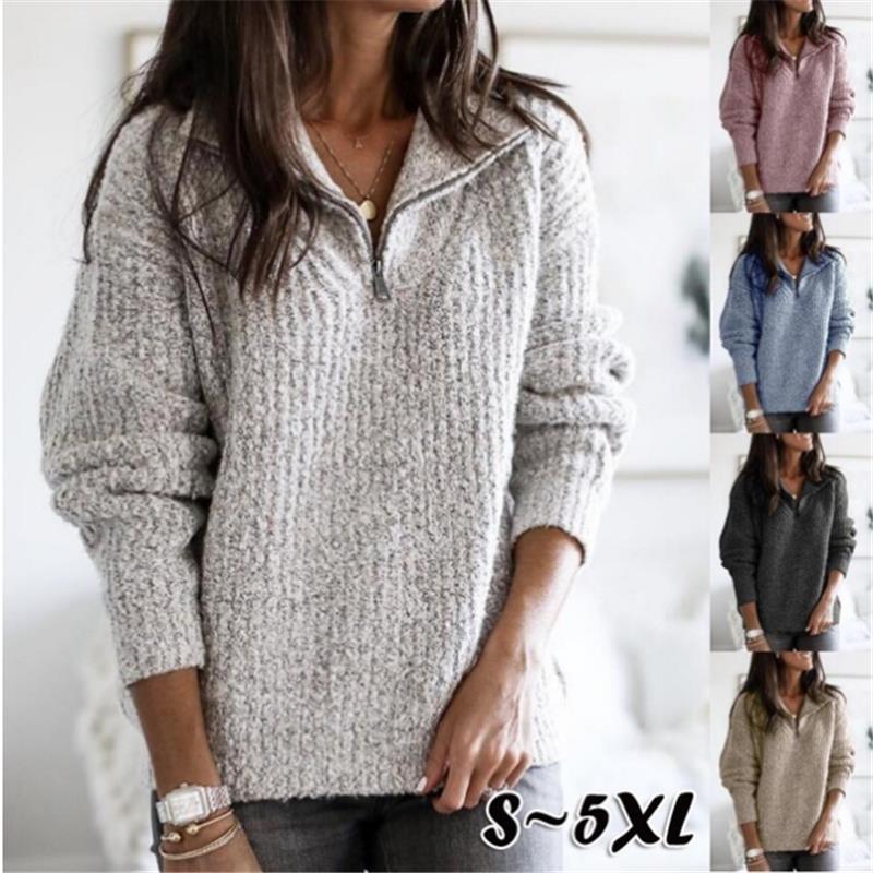 Women's Half-Zip Jumper with Stand Collar
