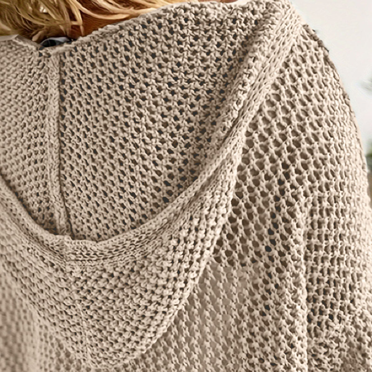 Women's Hooded Open Knit Crochet Sweater