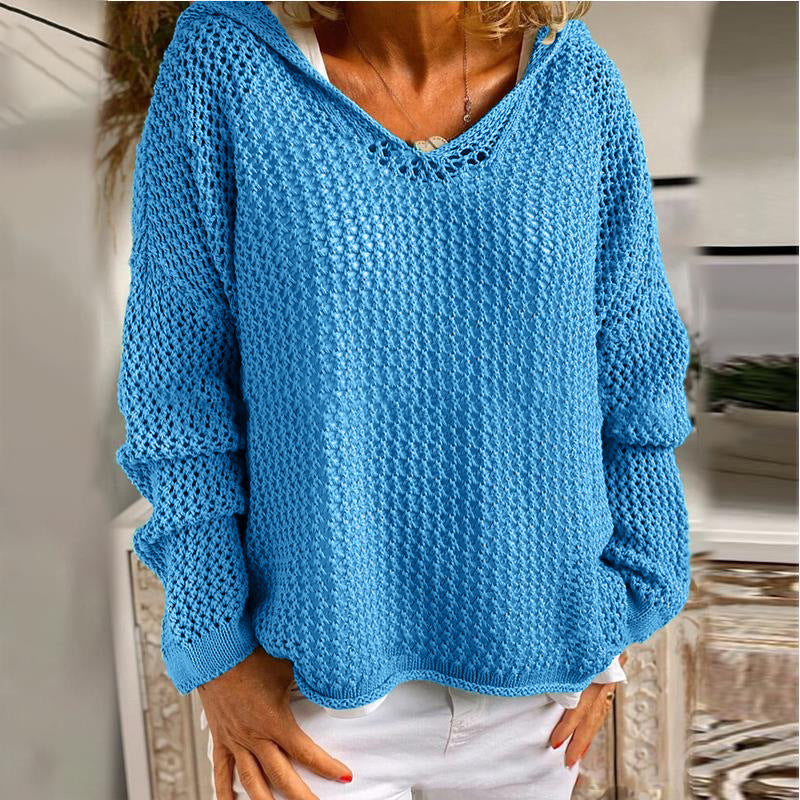 Women's Hooded Open Knit Crochet Sweater