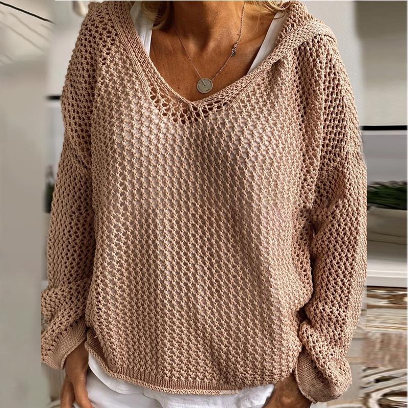 Women's Hooded Open Knit Crochet Sweater
