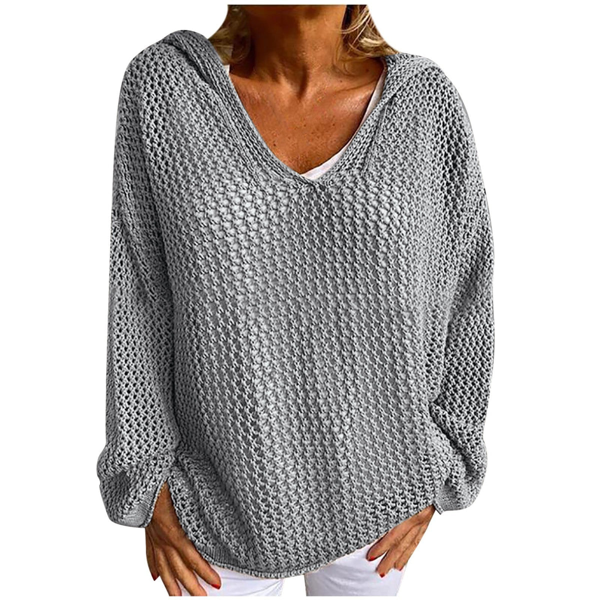 Women's Hooded Open Knit Crochet Sweater