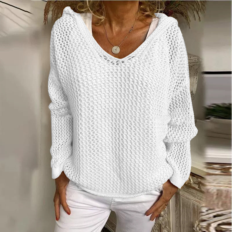 Women's Hooded Open Knit Crochet Sweater