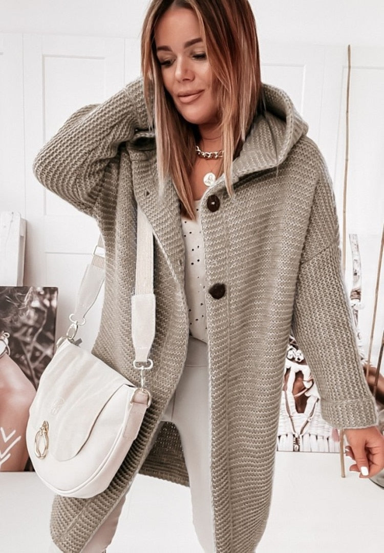 Women's Hooded Oversized Long Chunky Knit Cardigan