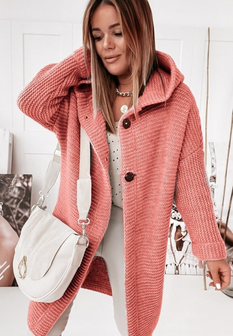 Women's Hooded Oversized Long Chunky Knit Cardigan