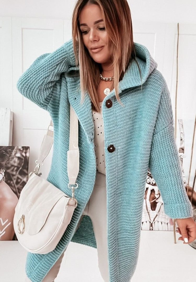 Women's Hooded Oversized Long Chunky Knit Cardigan