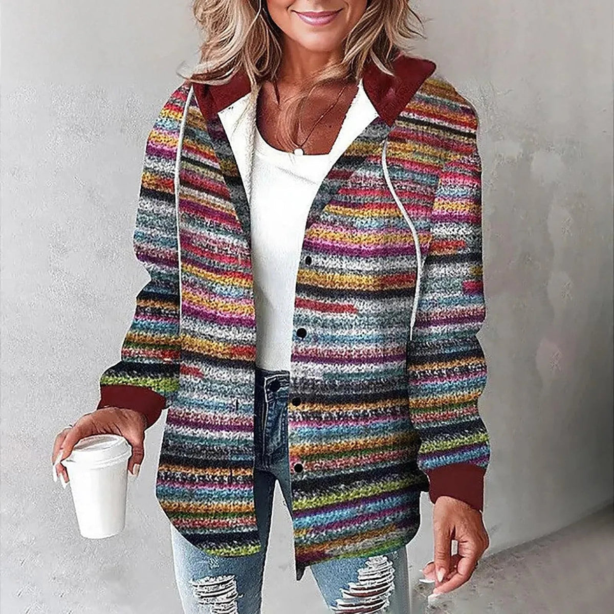 Women's Hooded Plaid Checkered Shirt Jacket