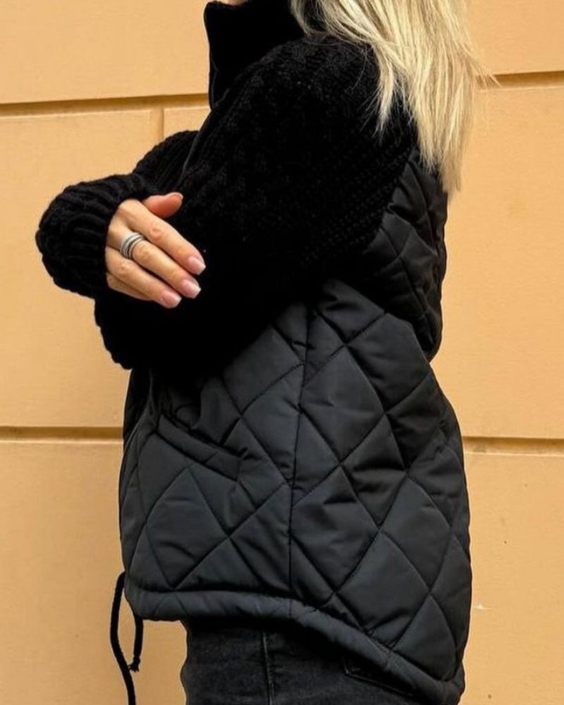 Women's Jacket with Padded Body and Knitted Sleeves