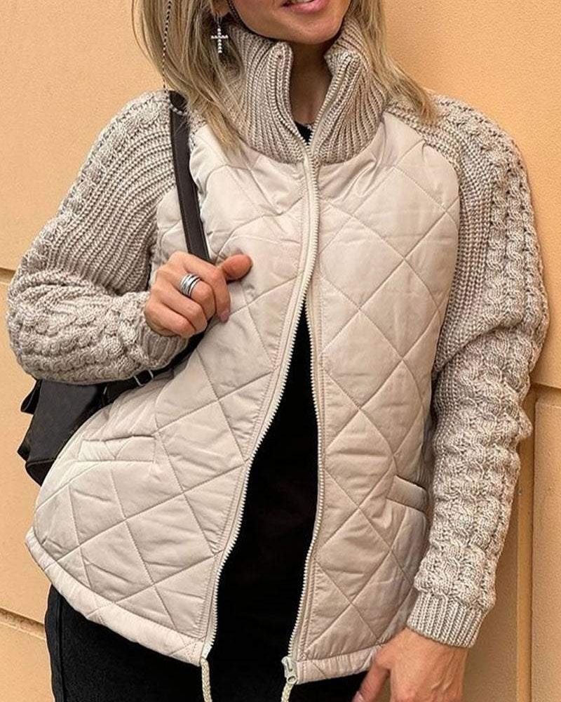 Women's Jacket with Padded Body and Knitted Sleeves
