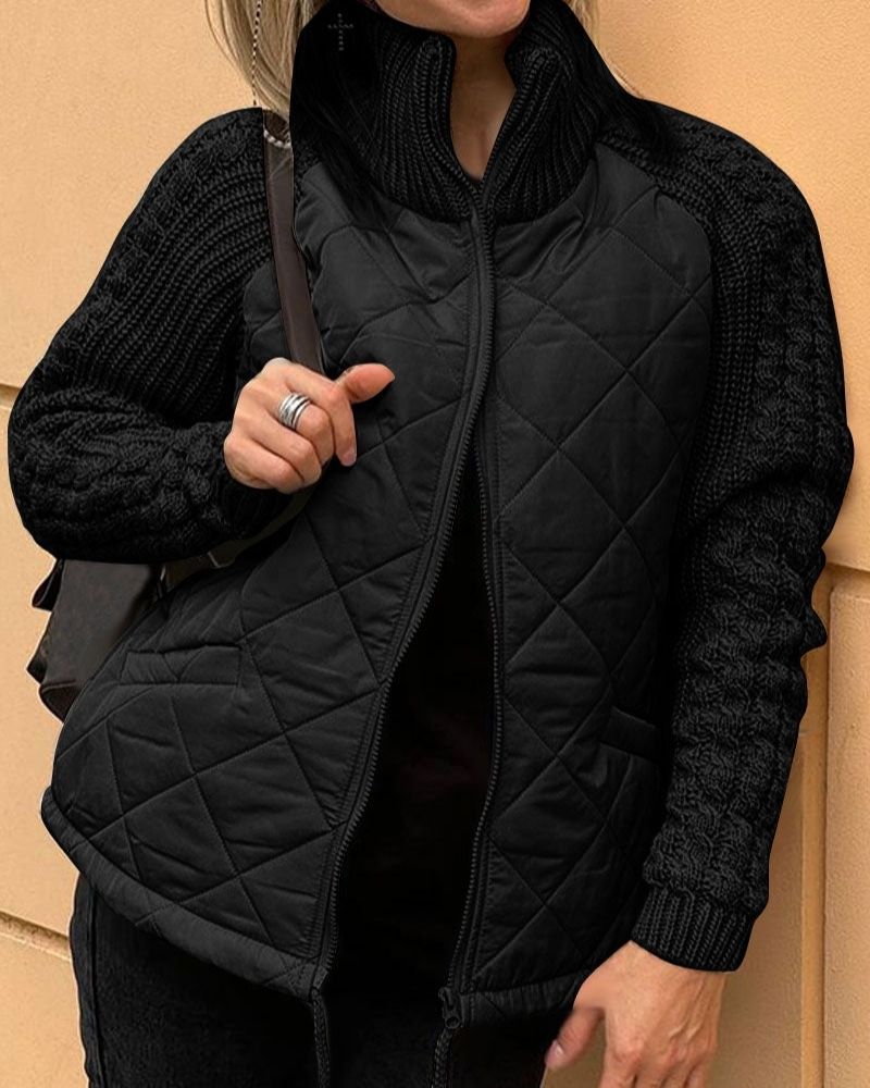 Women's Jacket with Padded Body and Knitted Sleeves
