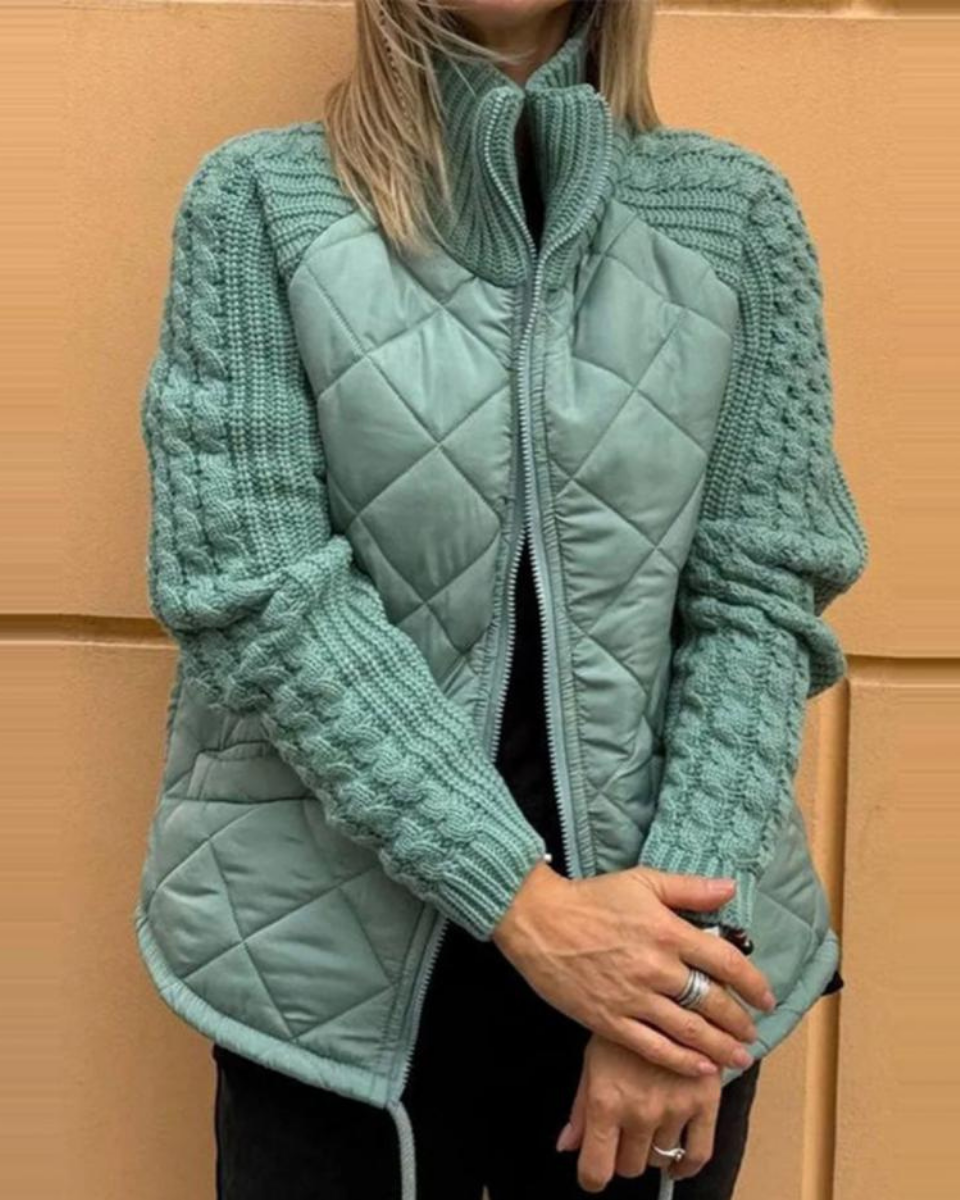 Women's Jacket with Padded Body and Knitted Sleeves