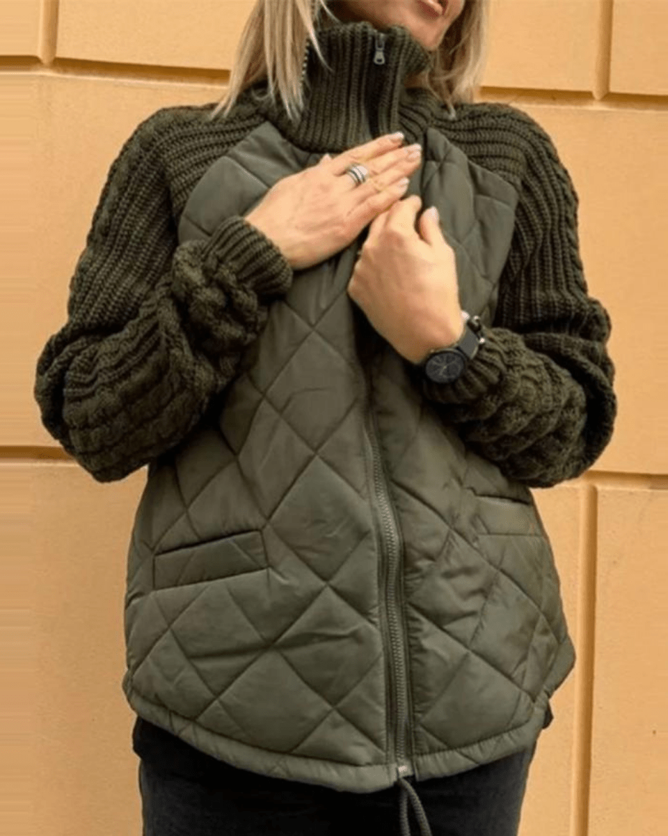 Women's Jacket with Padded Body and Knitted Sleeves