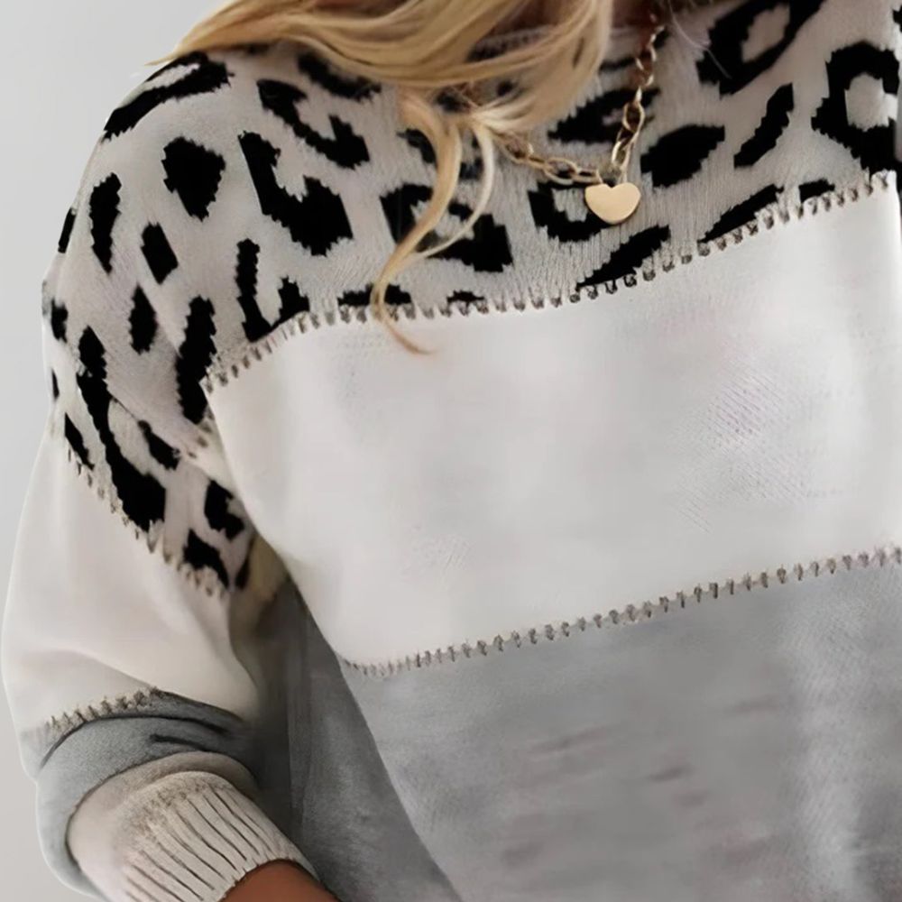 Women's Knit Sweater with Leopard Accent