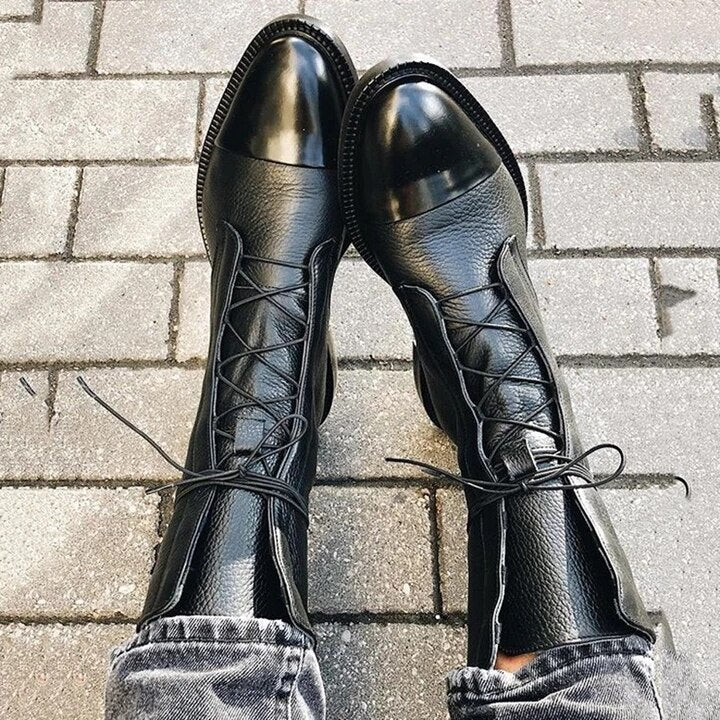 Women's Leather Lace-Up Combat Ankle Boots