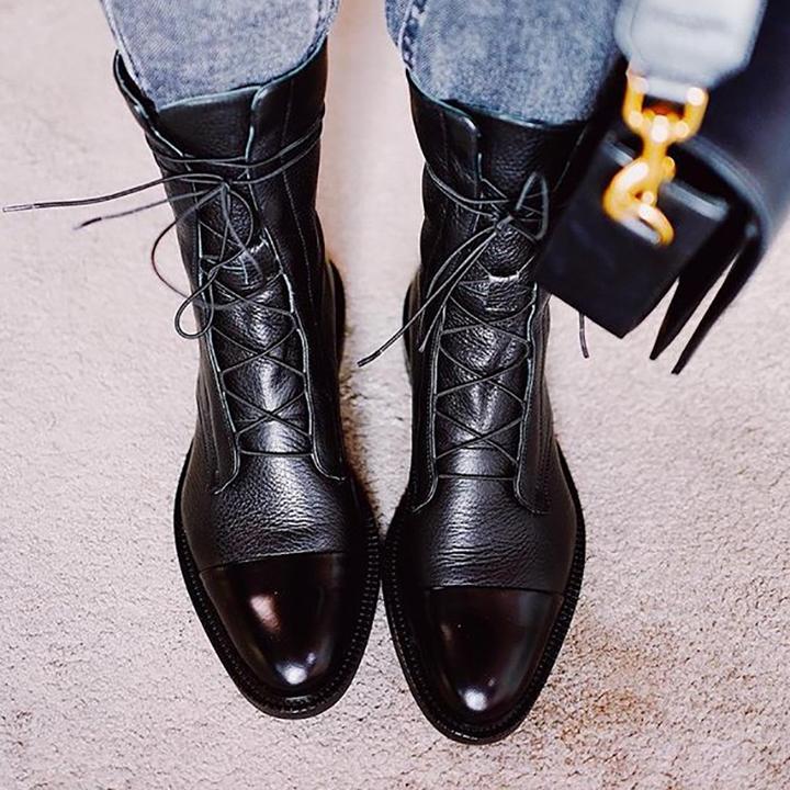 Women's Leather Lace-Up Combat Ankle Boots