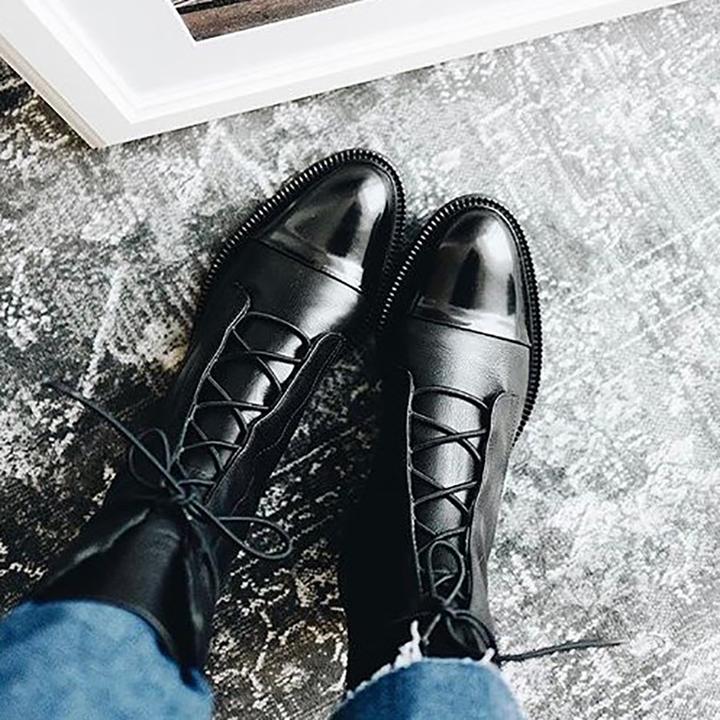 Women's Leather Lace-Up Combat Ankle Boots