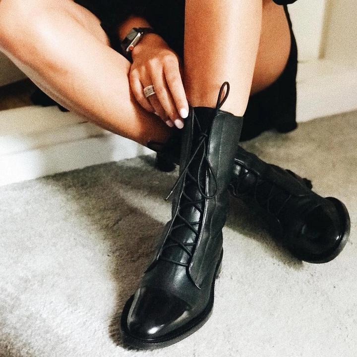 Women's Leather Lace-Up Combat Ankle Boots
