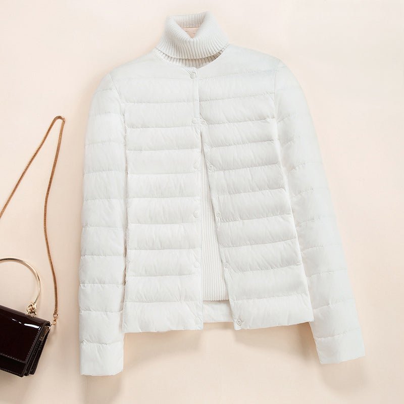 Women's Lightweight Quilted Down Jacket | Collarless Round Neck