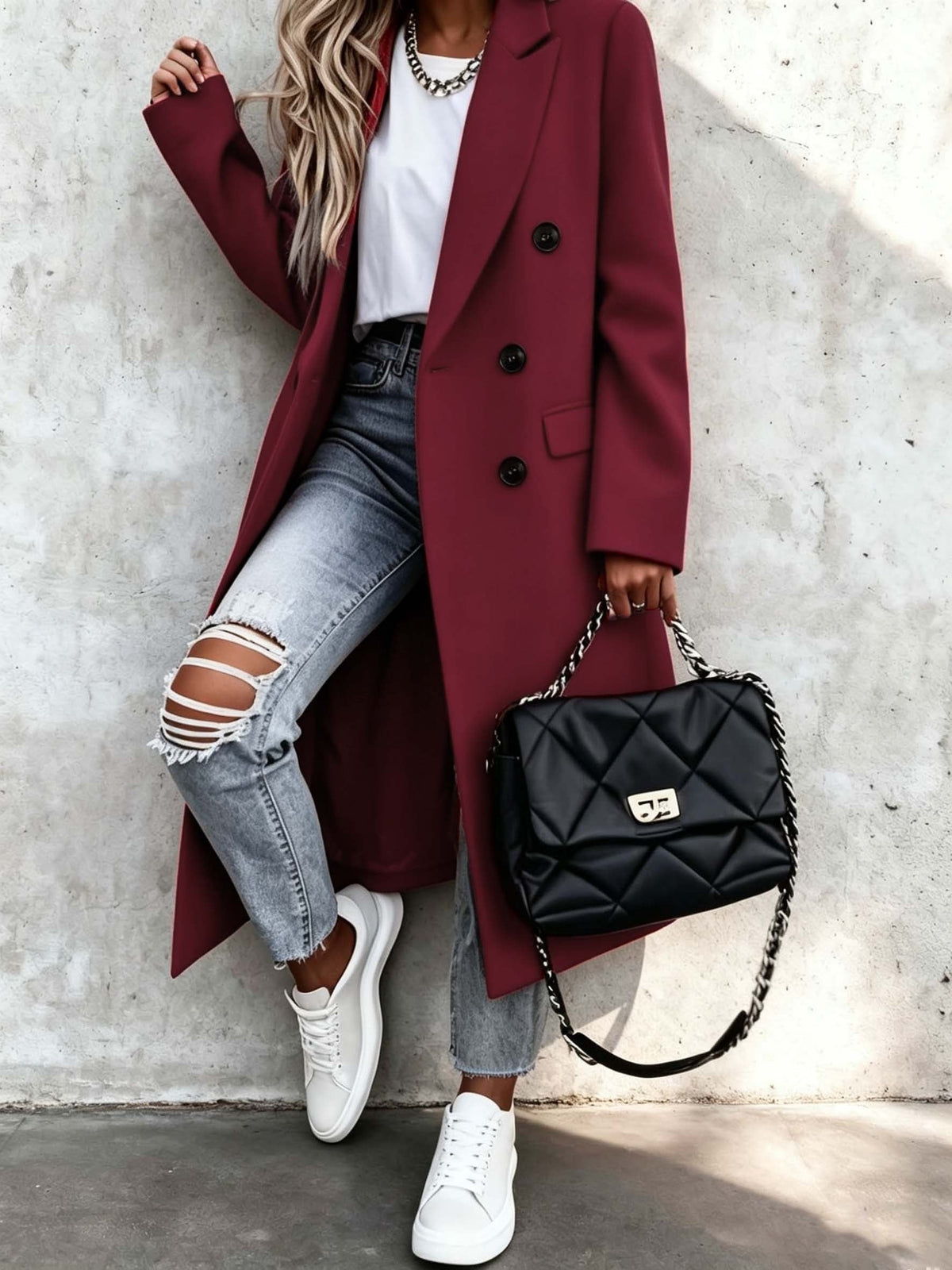 Women's Long Double-Breasted Longline Coat
