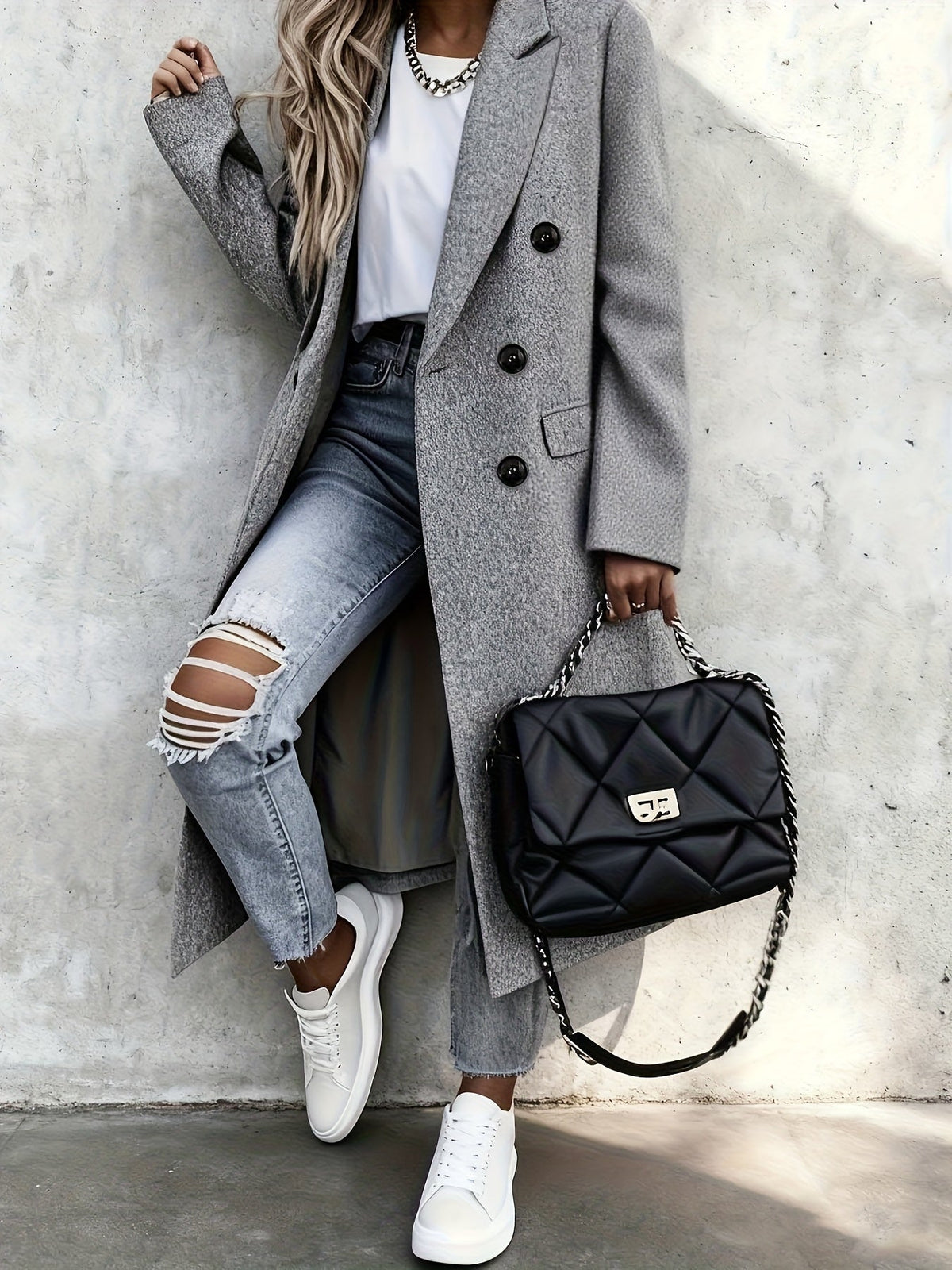 Women's Long Double-Breasted Longline Coat
