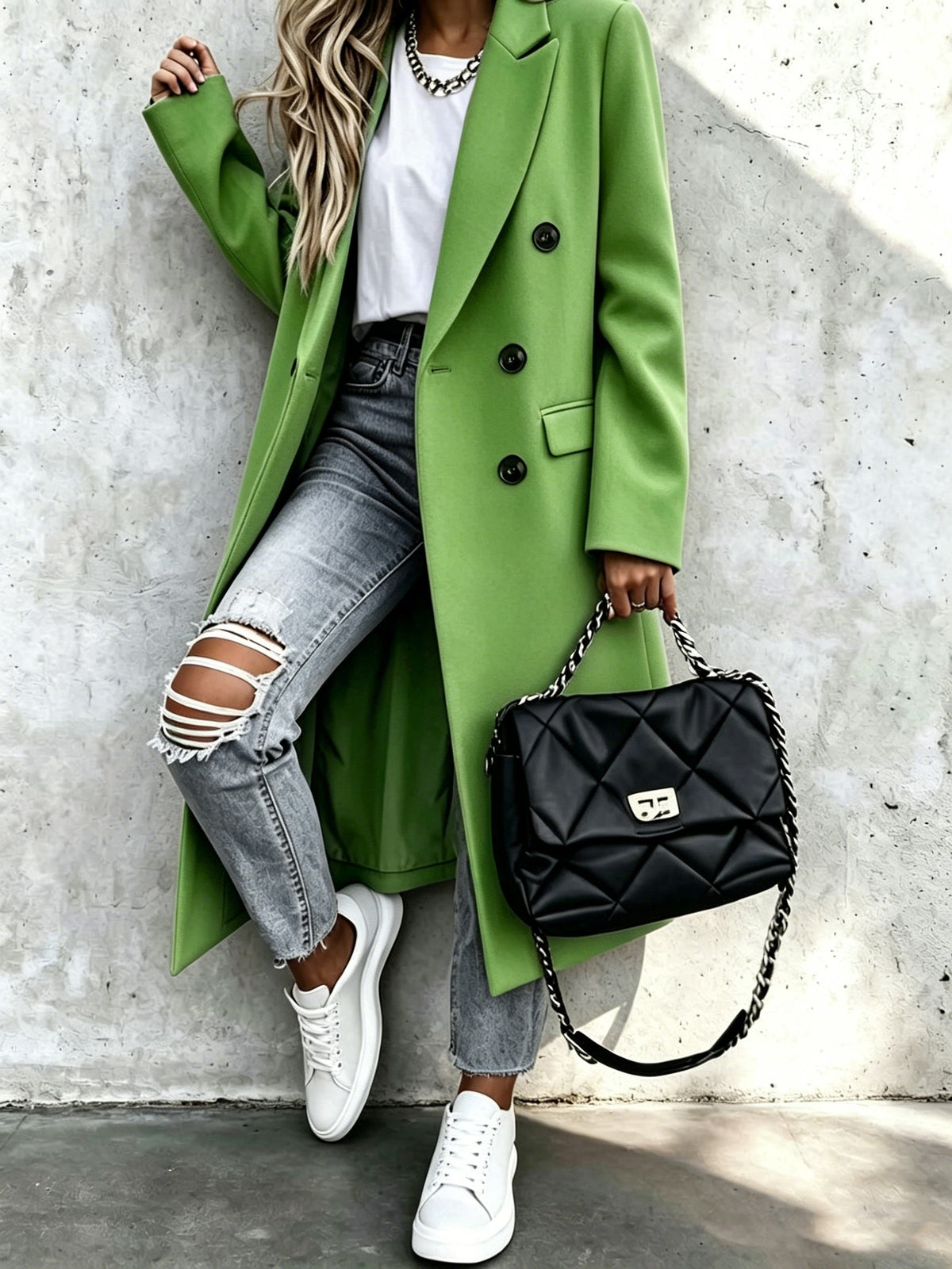 Women's Long Double-Breasted Longline Coat