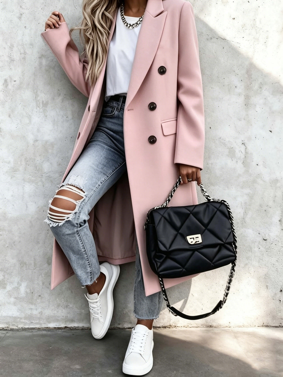 Women's Long Double-Breasted Longline Coat