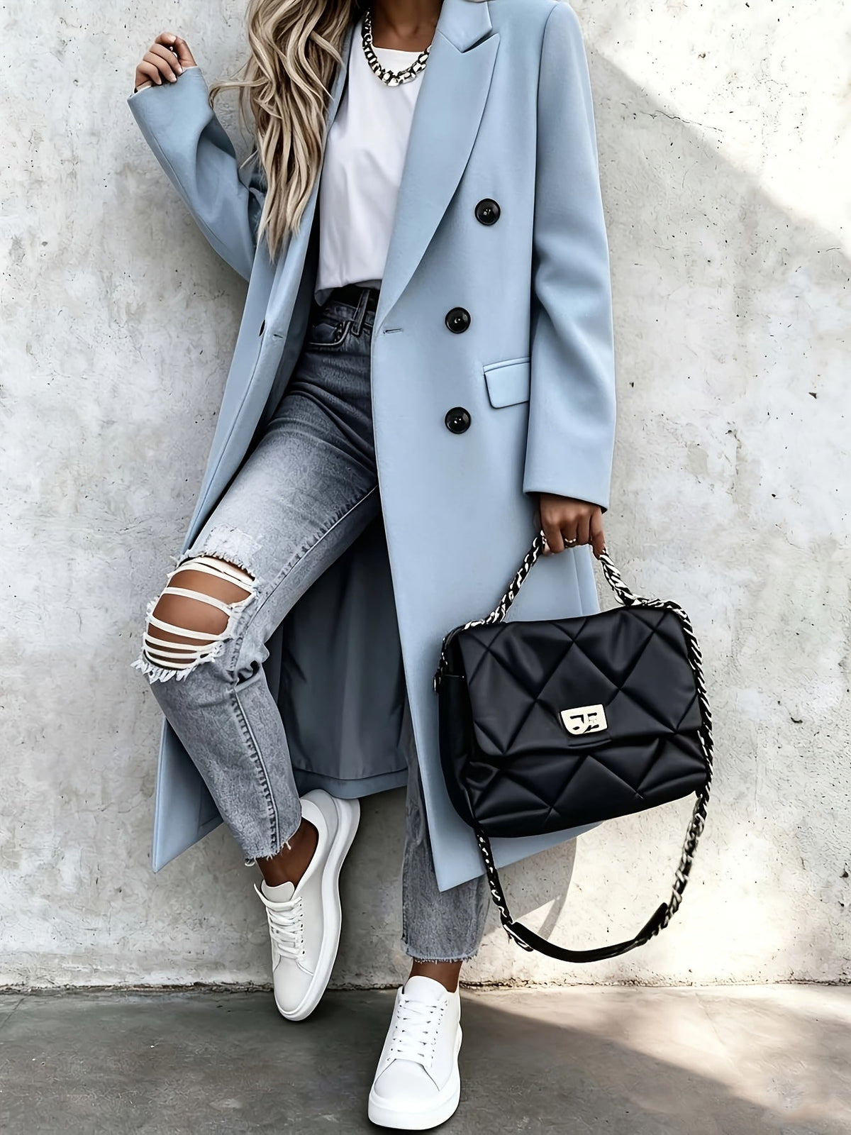 Women's Long Double-Breasted Longline Coat