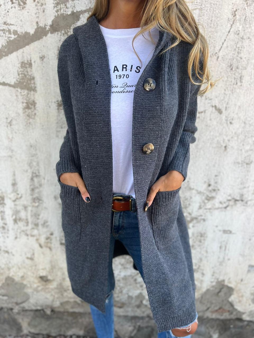 Women’s Long Knit Hooded Cardigan Jacket