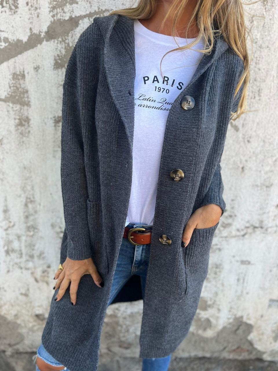 Women’s Long Knit Hooded Cardigan Jacket