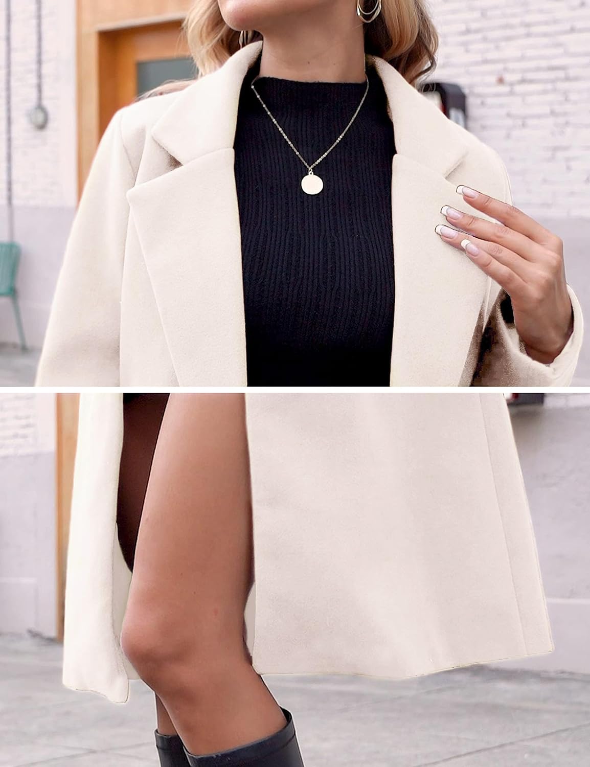 Women's Longline Coat with Notch Lapel and Side Pockets