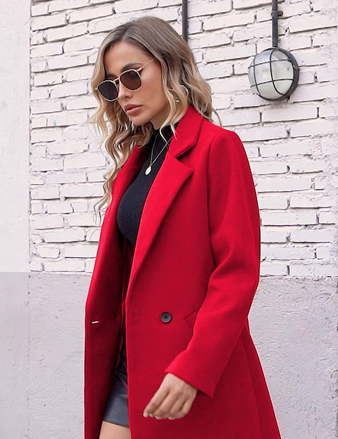 Women's Longline Coat with Notch Lapel and Side Pockets