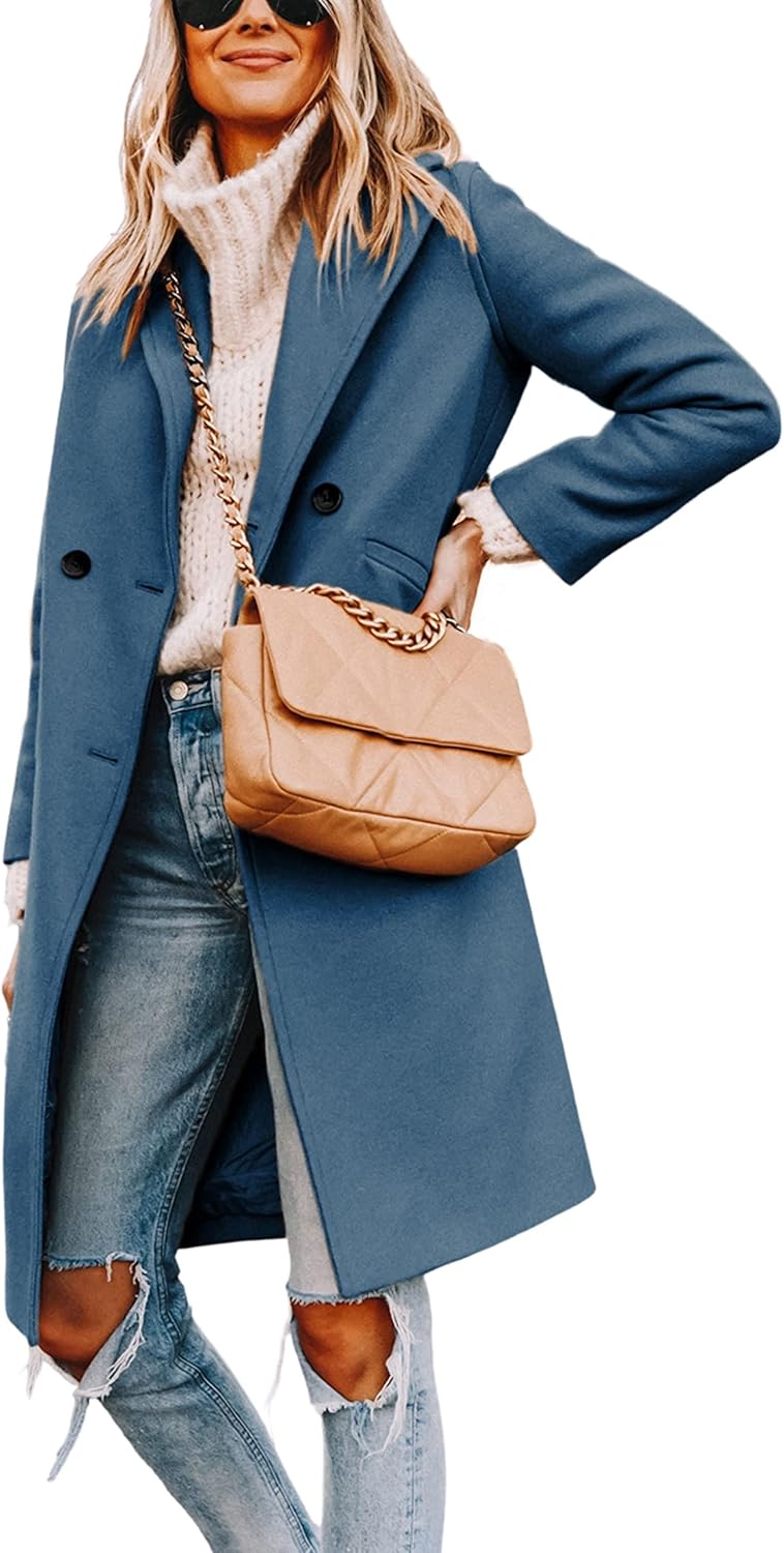 Women's Longline Coat with Notch Lapel and Side Pockets