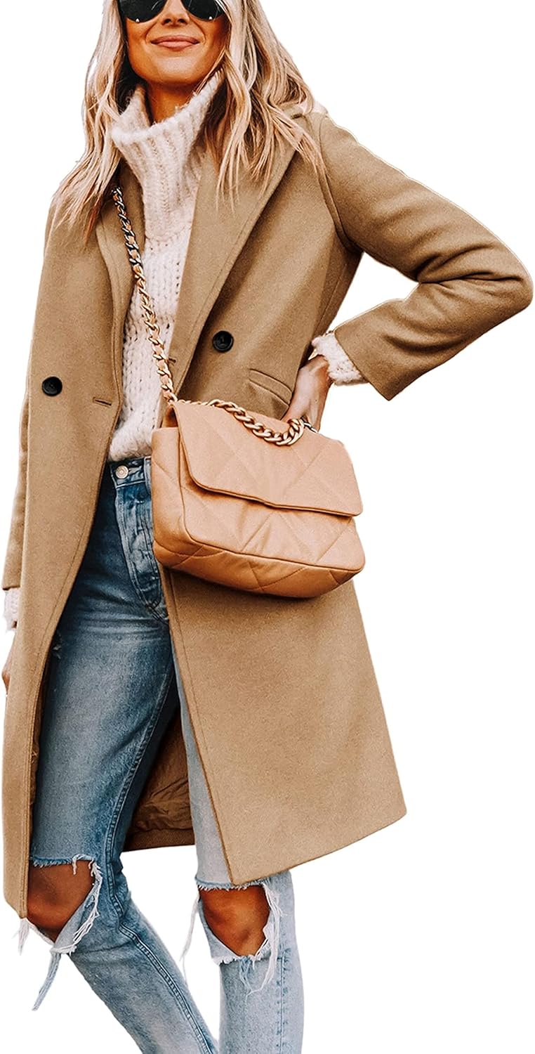 Women's Longline Coat with Notch Lapel and Side Pockets