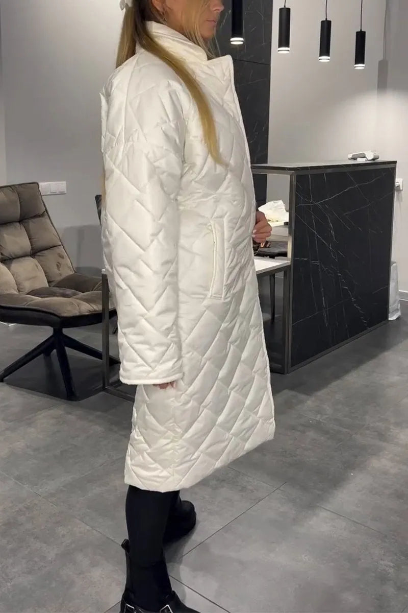 Women's Longline Quilted Coat with Leopard Print Lining