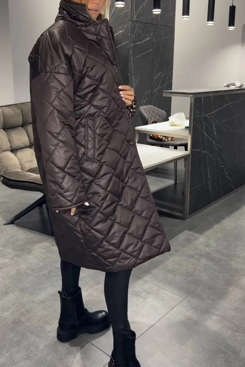 Women's Longline Quilted Coat with Leopard Print Lining