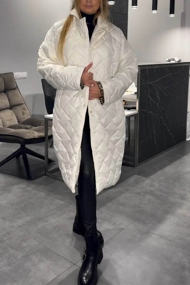 Women's Longline Quilted Coat with Leopard Print Lining