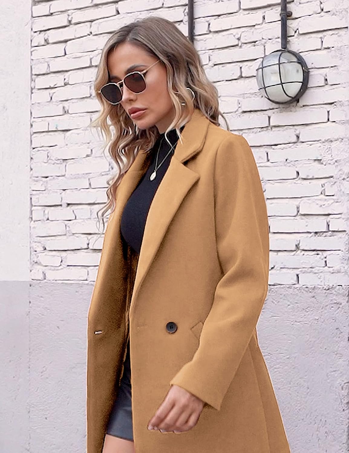 Women's Notch Lapel Longline Coat with Side Pockets