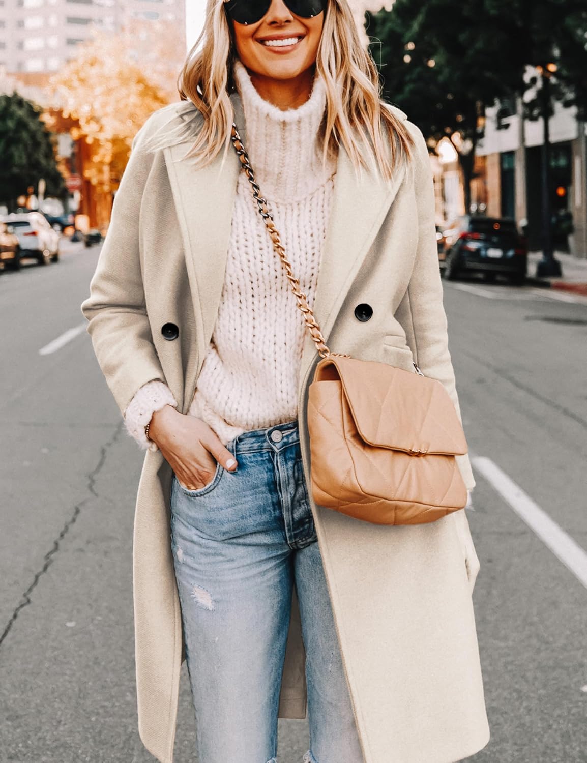 Women's Notch Lapel Longline Coat with Side Pockets