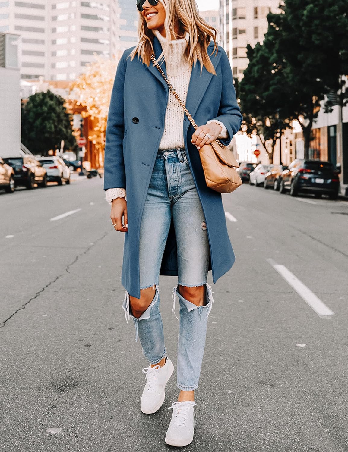 Women's Notch Lapel Longline Coat with Side Pockets