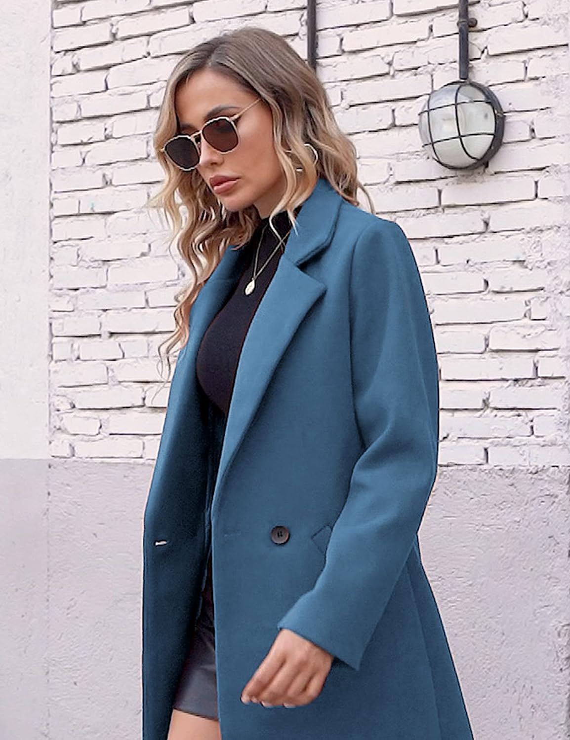 Women's Notch Lapel Longline Coat with Side Pockets
