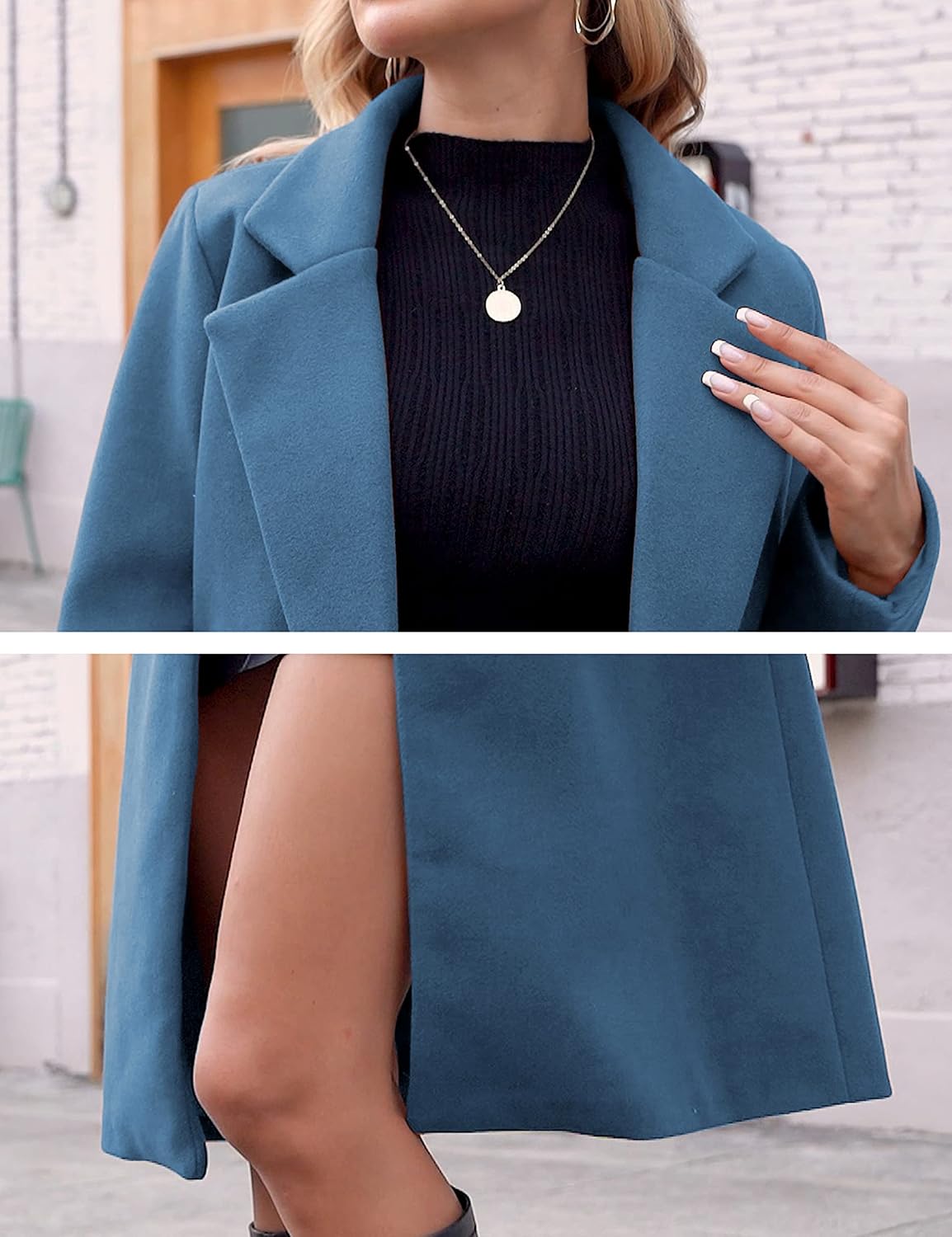 Women's Notch Lapel Longline Coat with Side Pockets