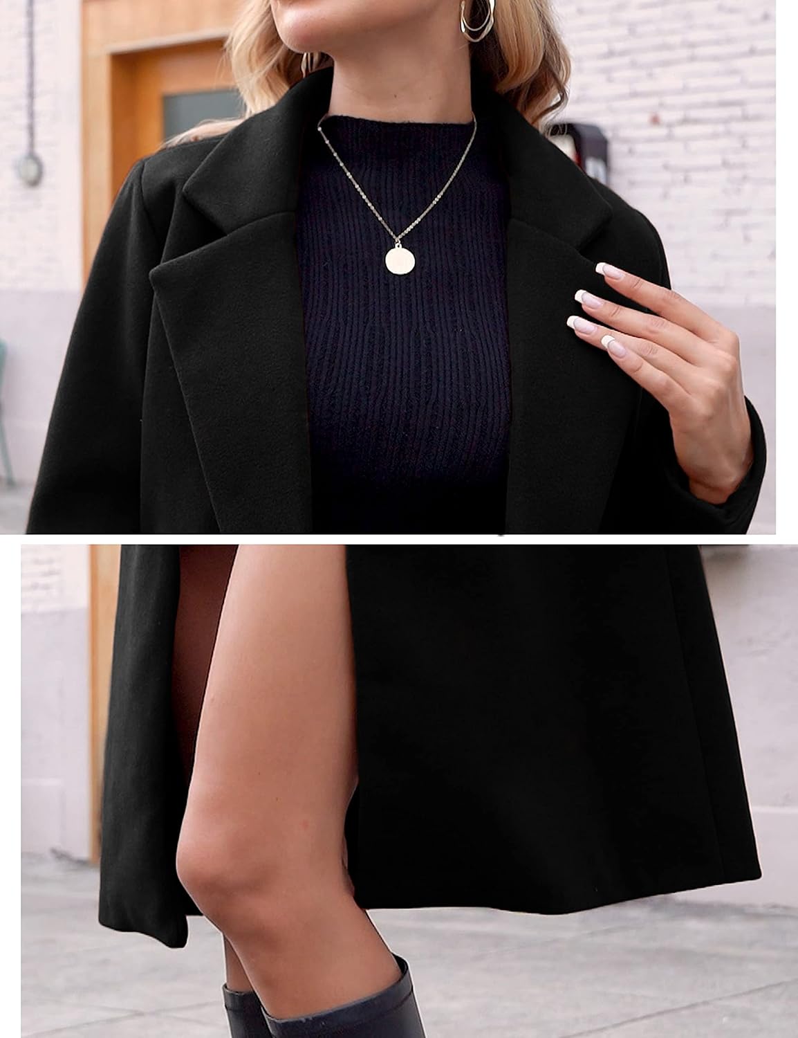 Women's Notch Lapel Longline Coat with Side Pockets